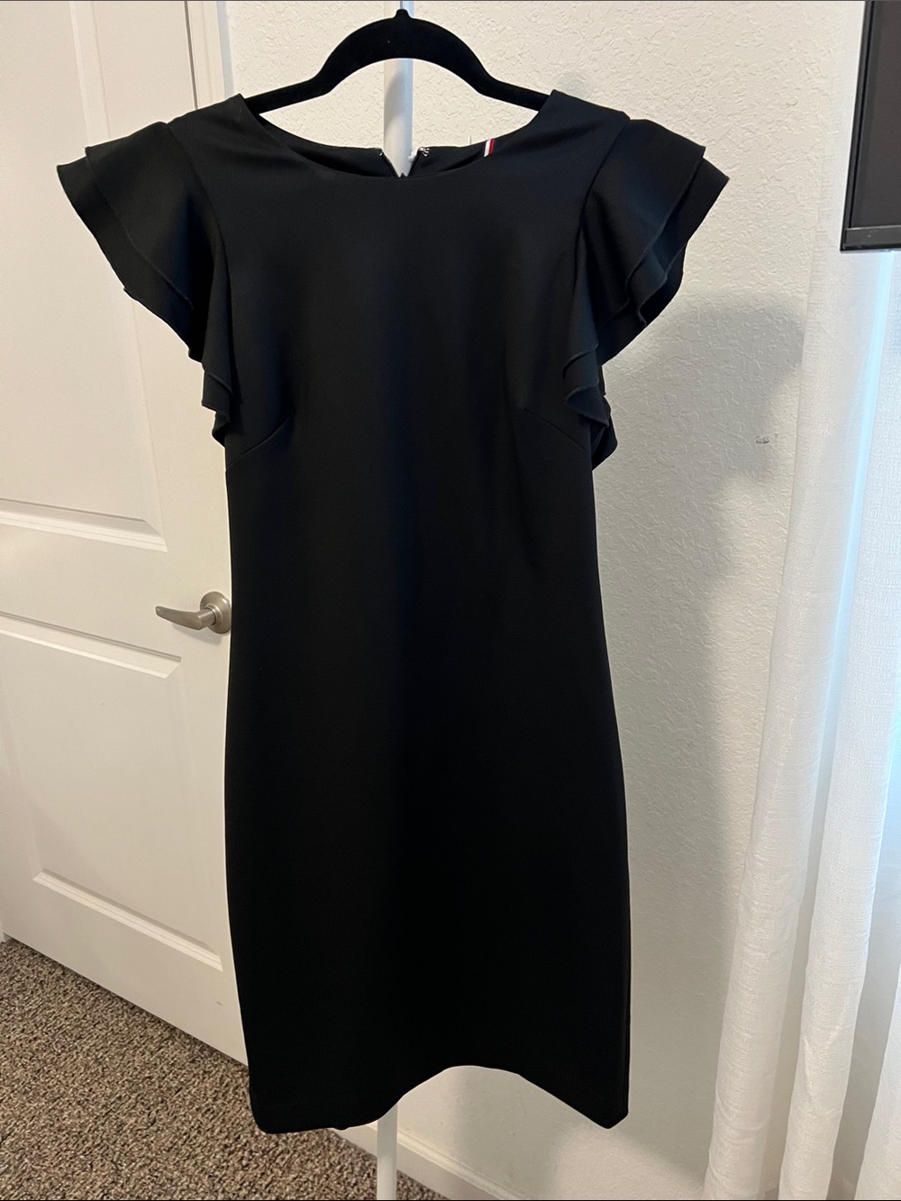 Tommy Hilfiger Black Ruffle-Sleeve Midi Dress